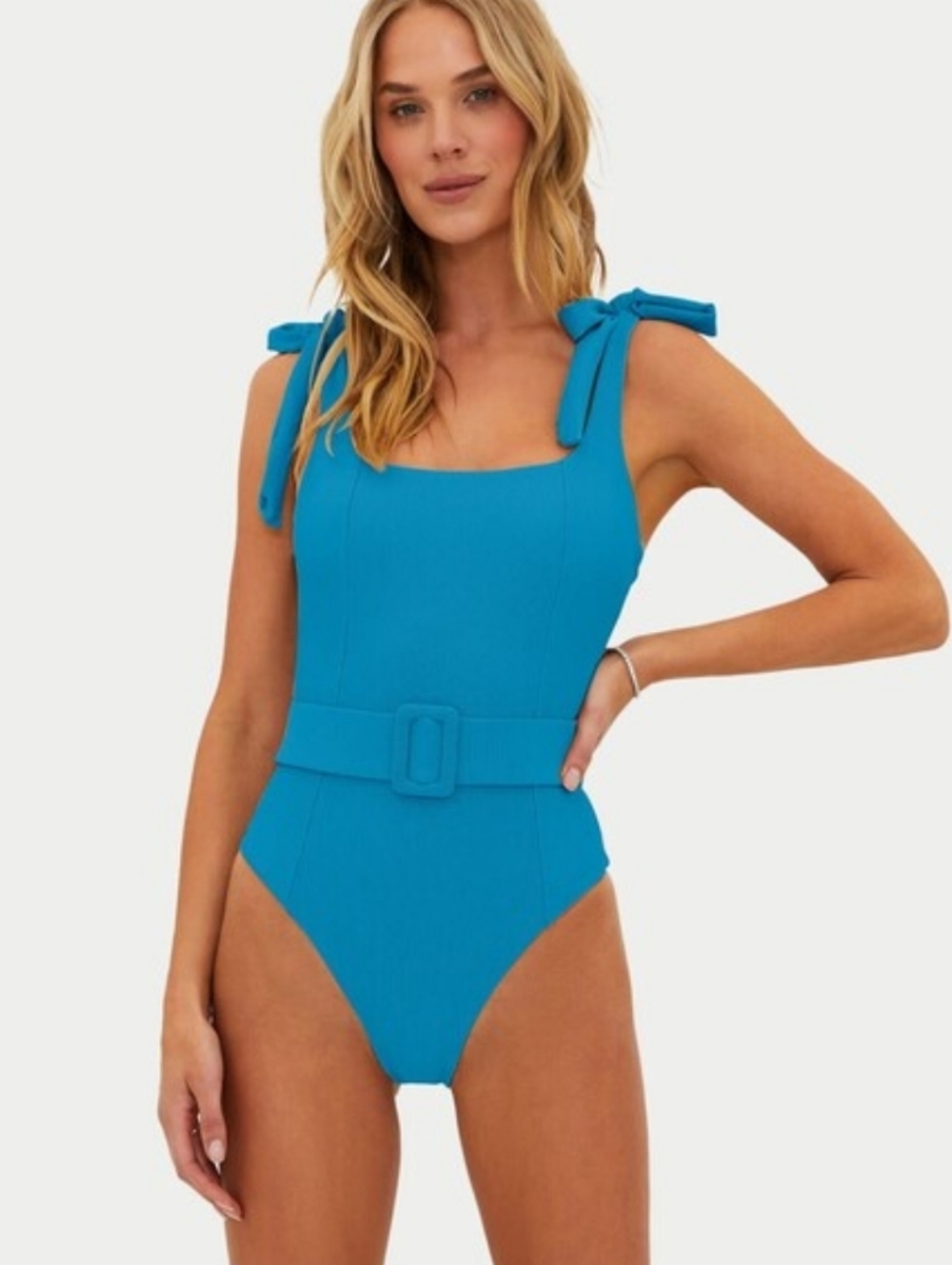 Beach Riot Sydney Swimsuit Women's S Stretch Blue Tie Shoulder One-Piece JDM2642